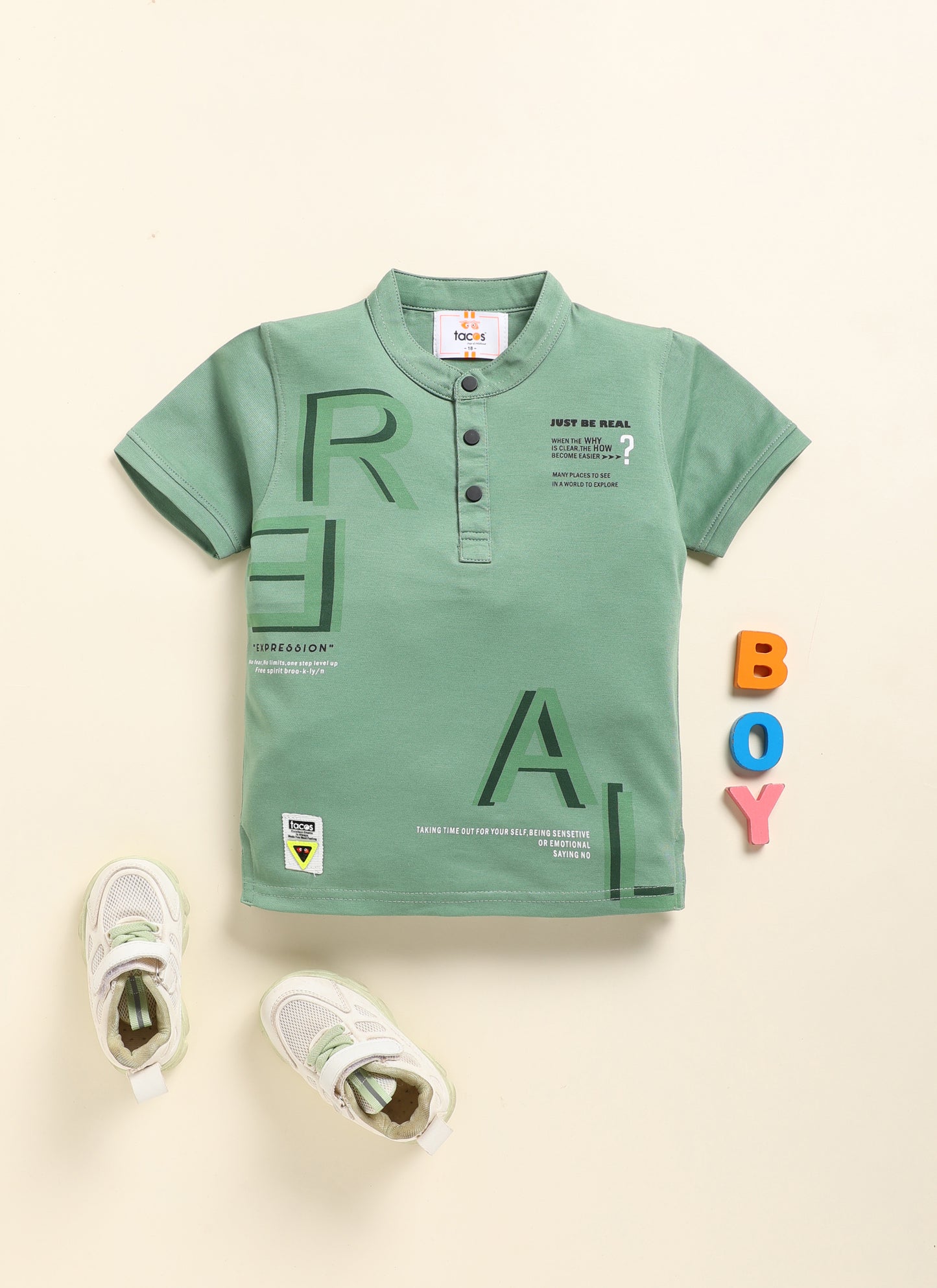 Real Typography Mock Neck Half T-Shirt