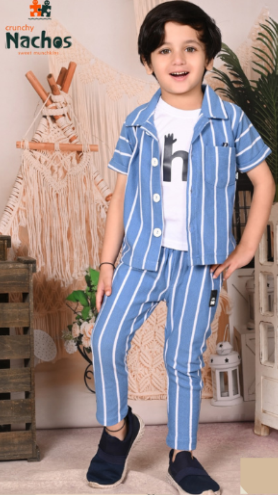 Airport Look Cool & Casual Stripped Style Full Shirt With Inner & Pant Set