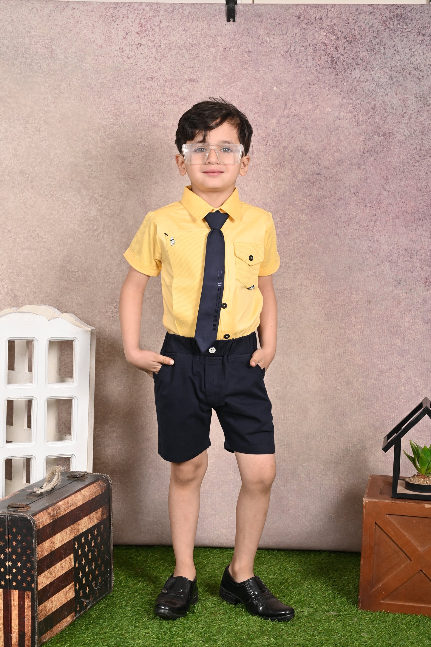 Shirt With Tie, Pocket & Embroidery Mix & Match Shirts & Pant Set