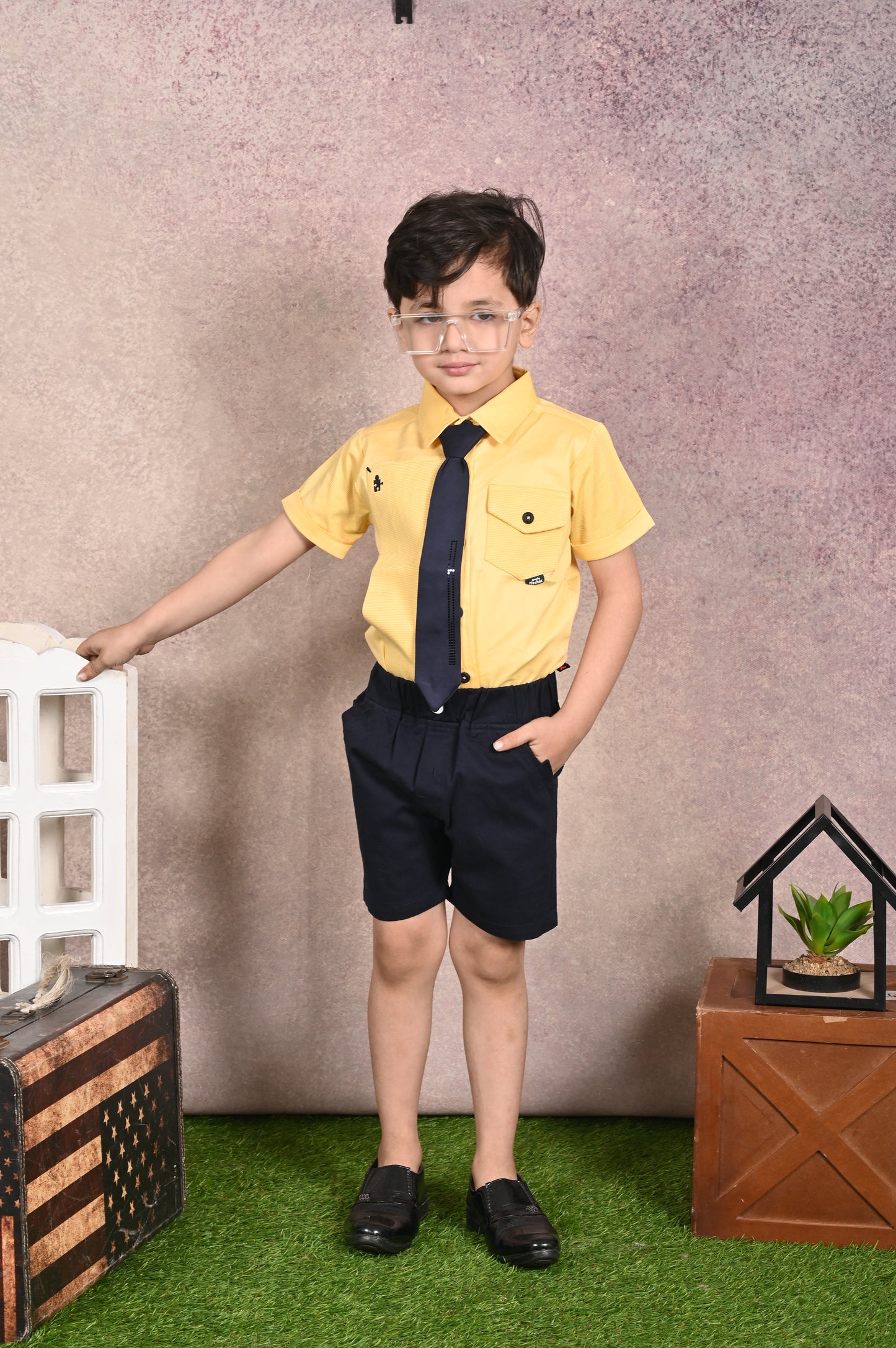 Shirt With Tie, Pocket & Embroidery Mix & Match Shirts & Pant Set