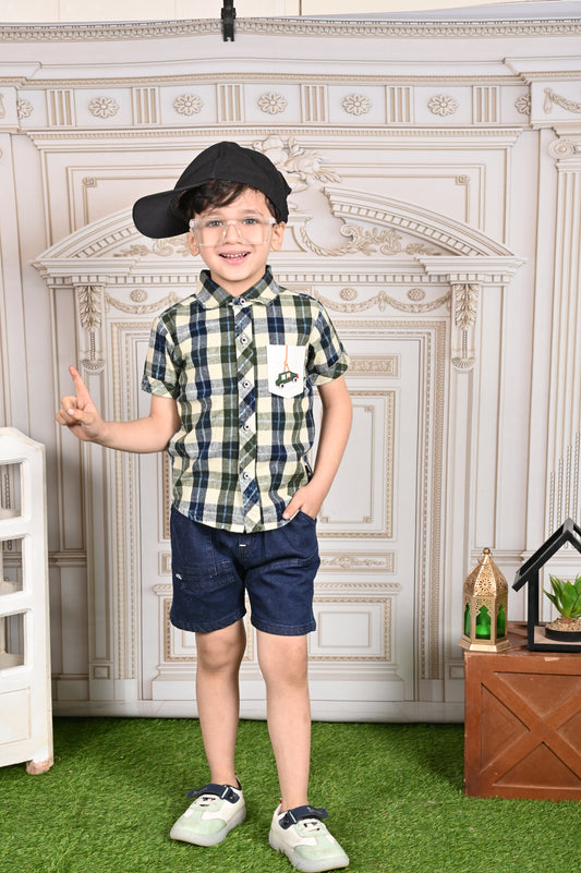 Cord Checks Shirt With Contrast Pocket