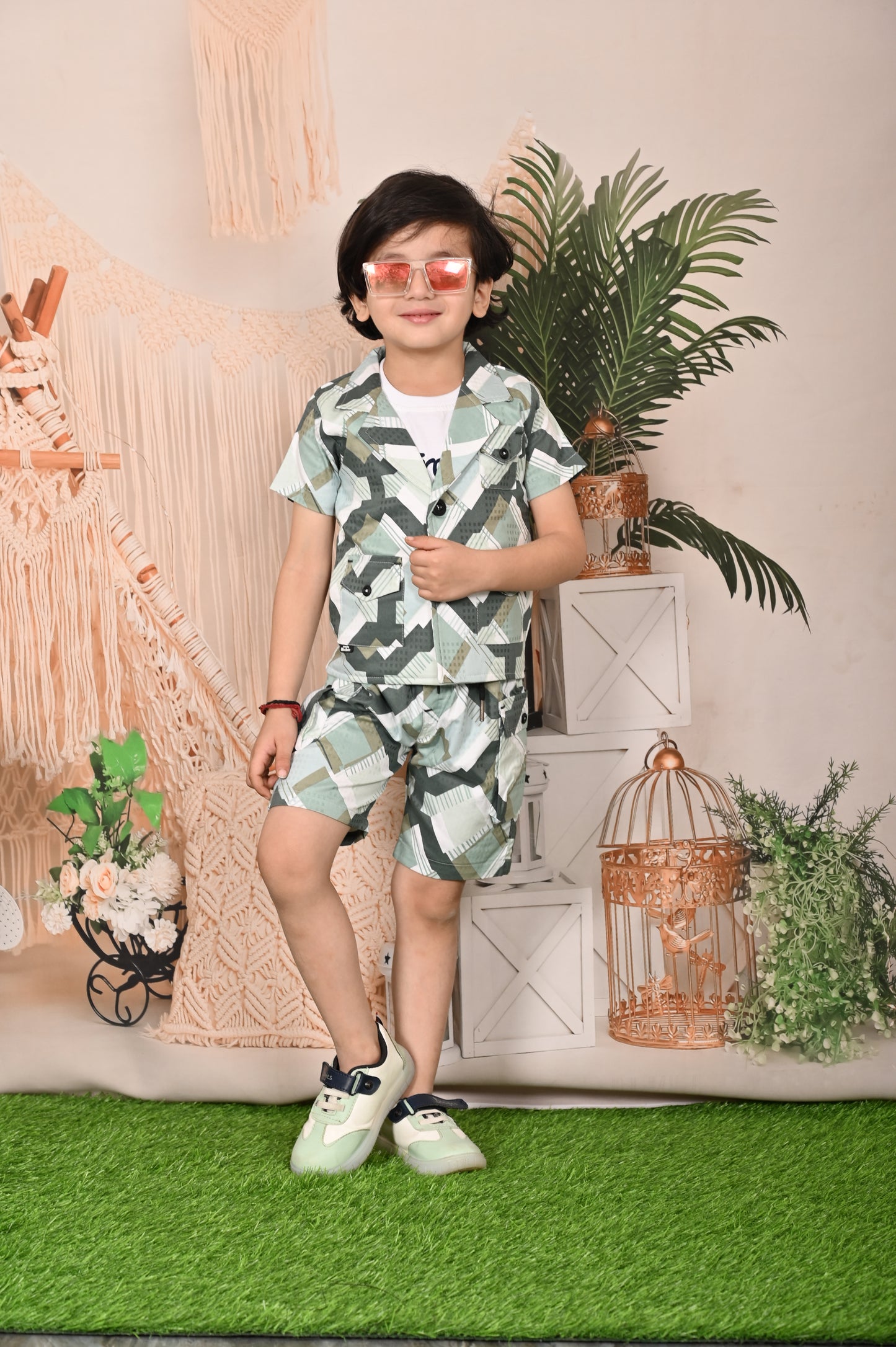 Chic Coordinates: Printed Jacket, Shirt & Short Set