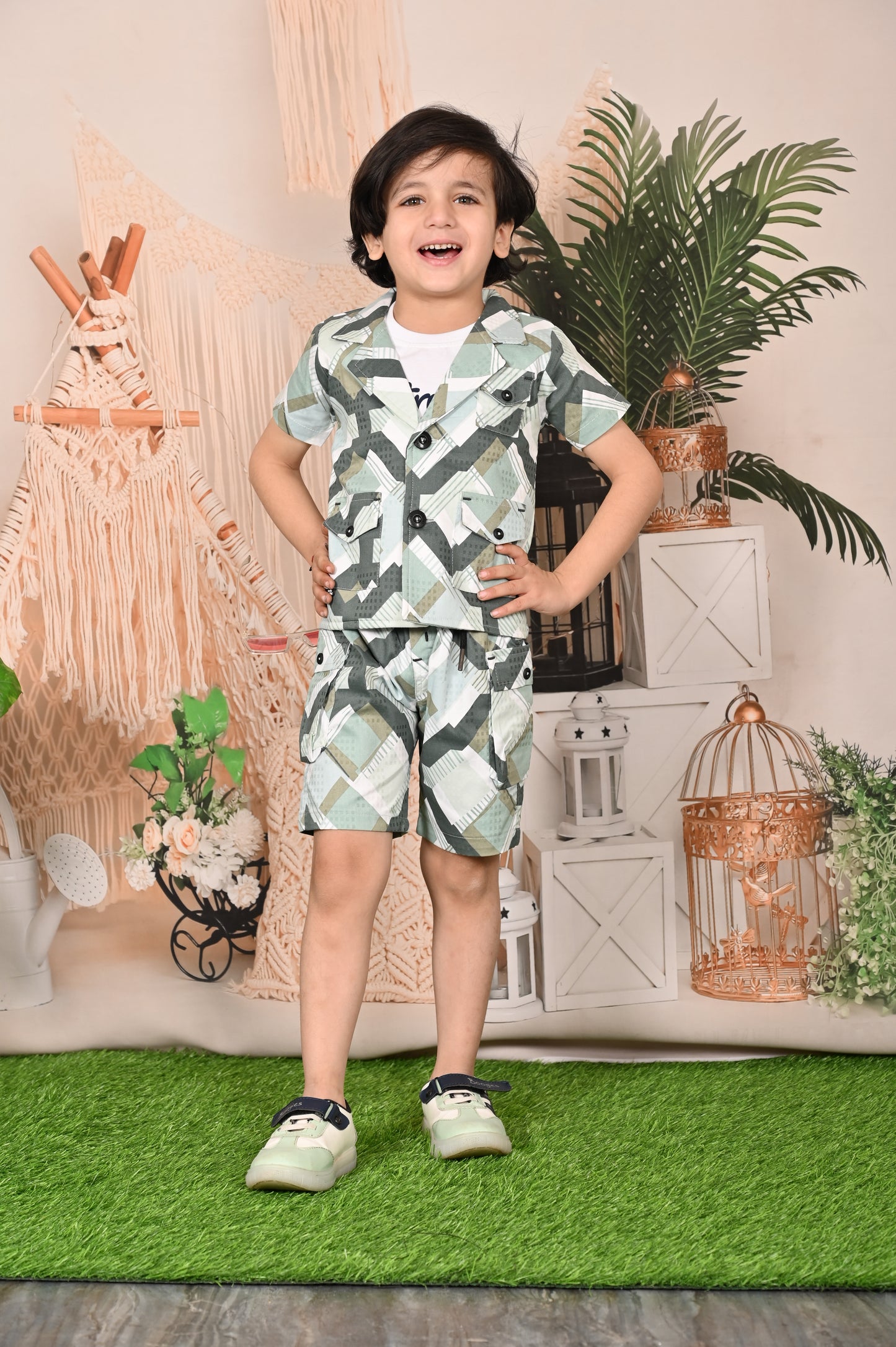 Chic Coordinates: Printed Jacket, Shirt & Short Set