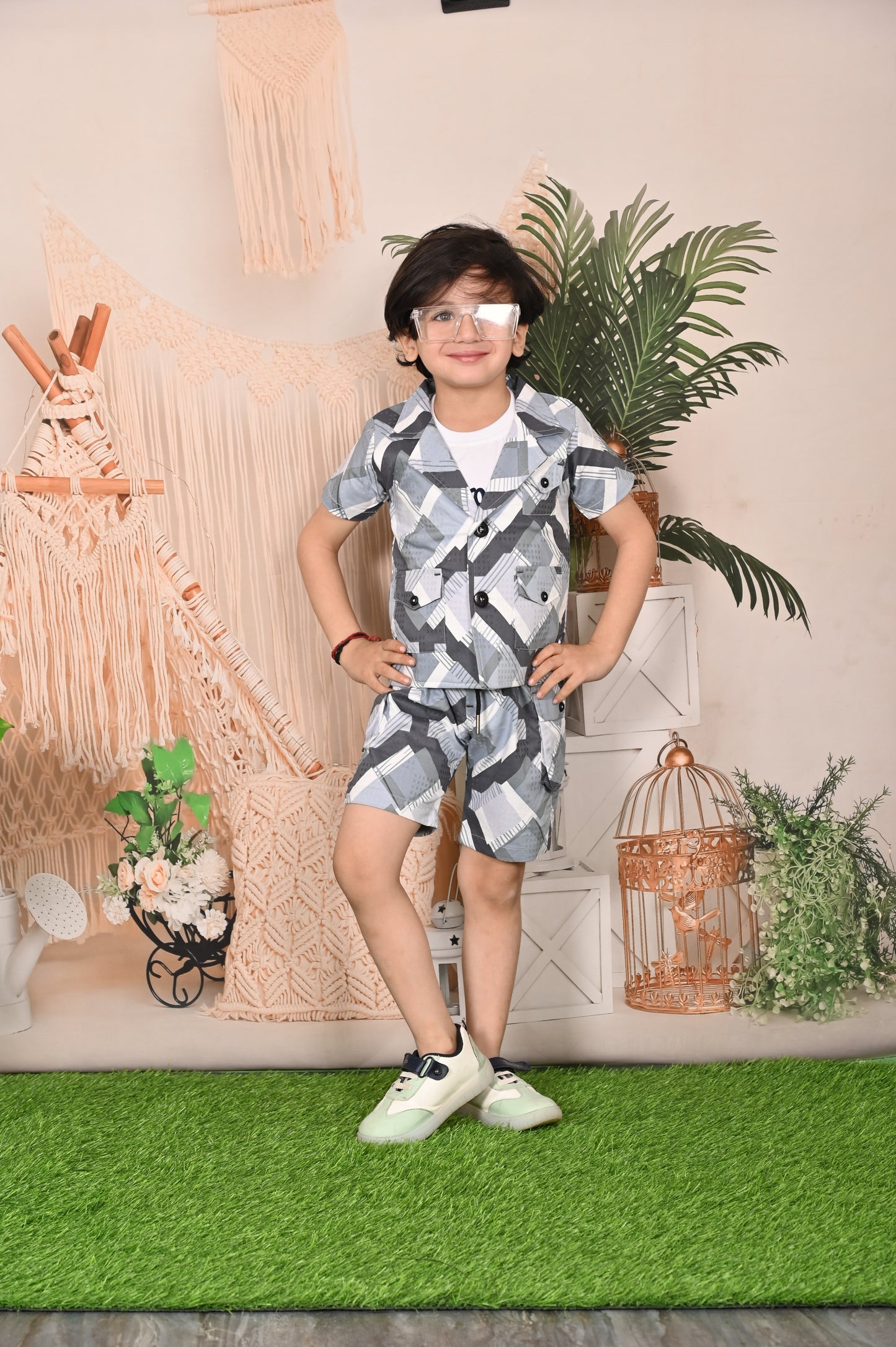 Chic Coordinates: Printed Jacket, Shirt & Short Set