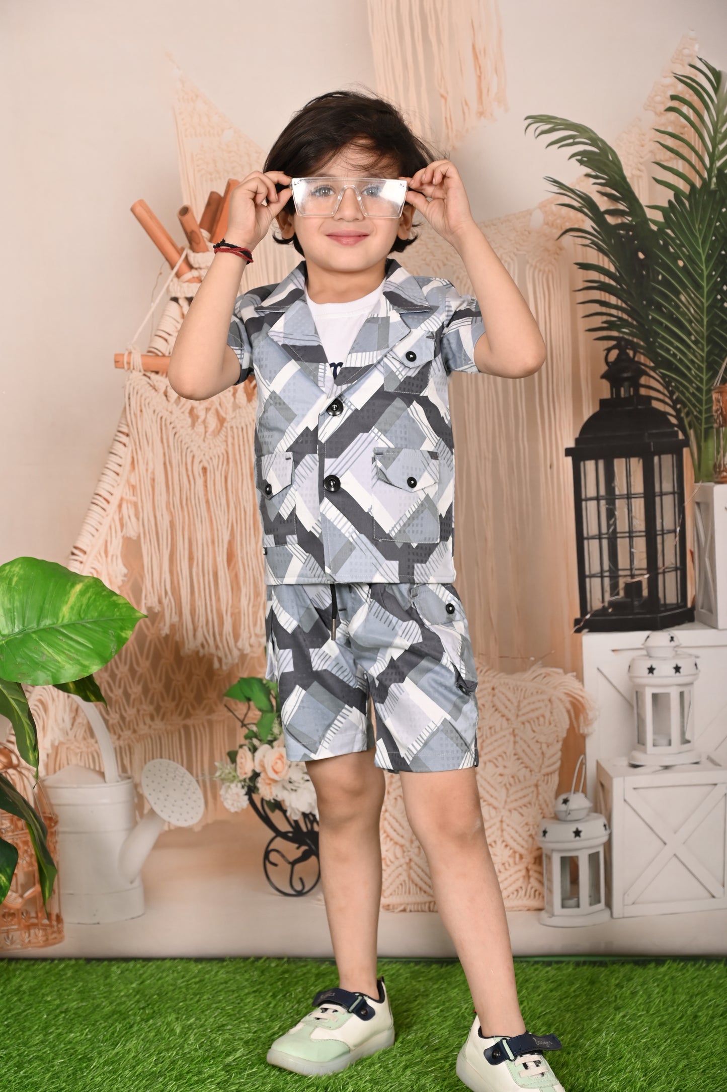Chic Coordinates: Printed Jacket, Shirt & Short Set