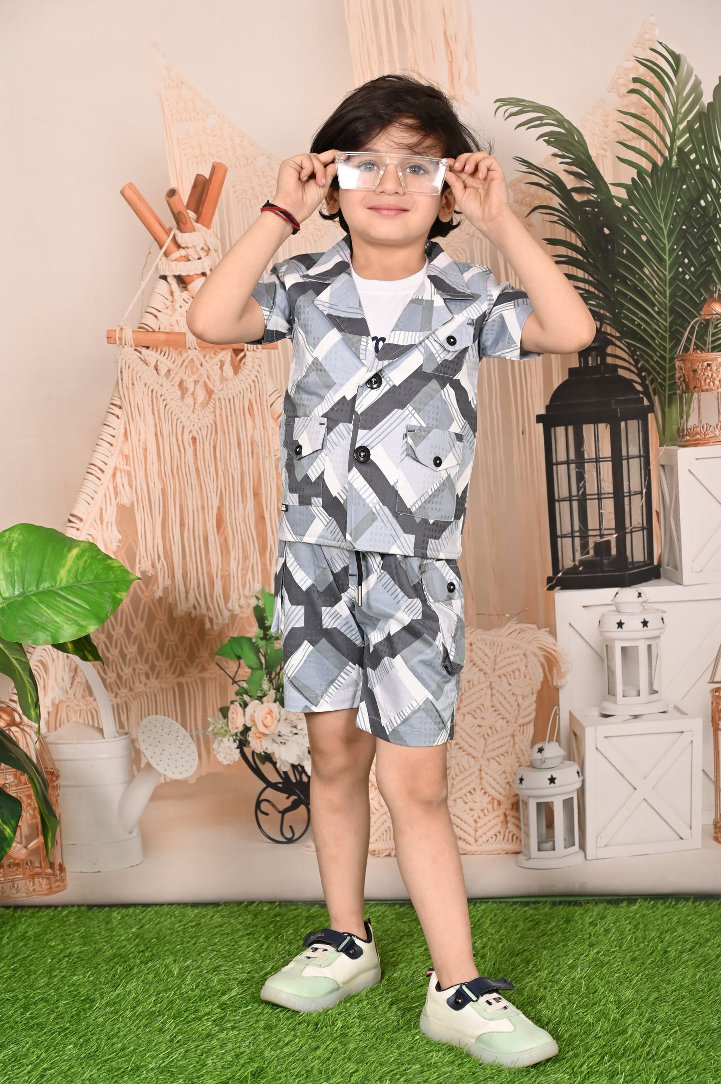 Chic Coordinates: Printed Jacket, Shirt & Short Set
