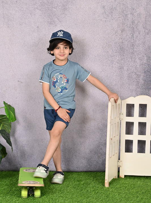 Bearish Blue Playtime Outfit Round Neck Top And Pant Set