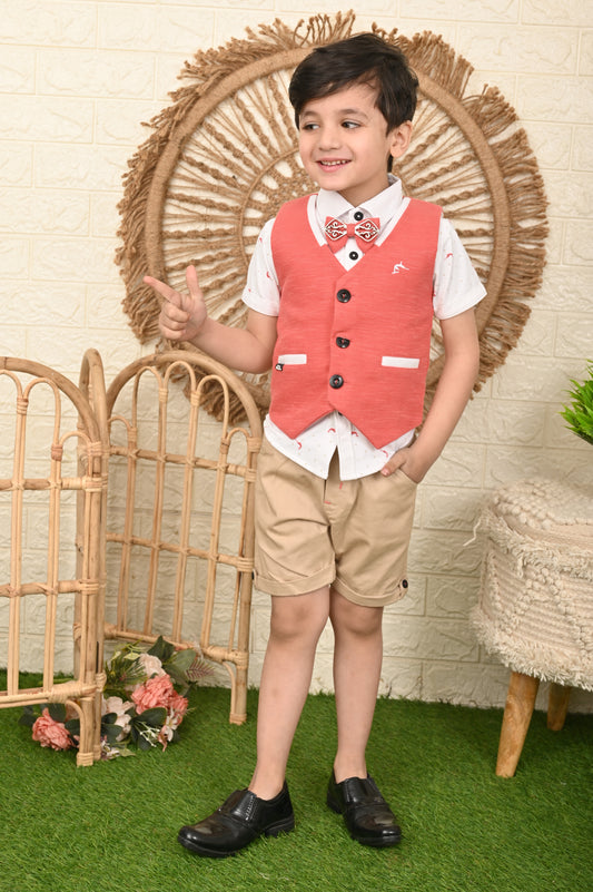 Chic & Smart Waist Coat With a Tie & Short Set