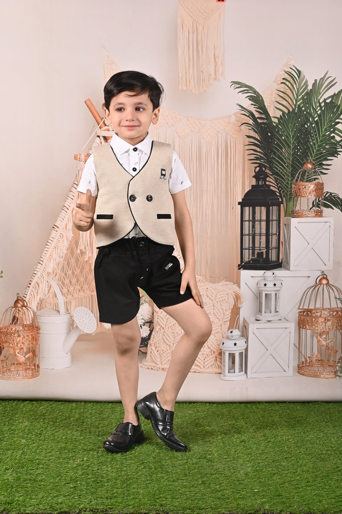 Elegant & Dapper Waist Coat With Bow & Shorts Set