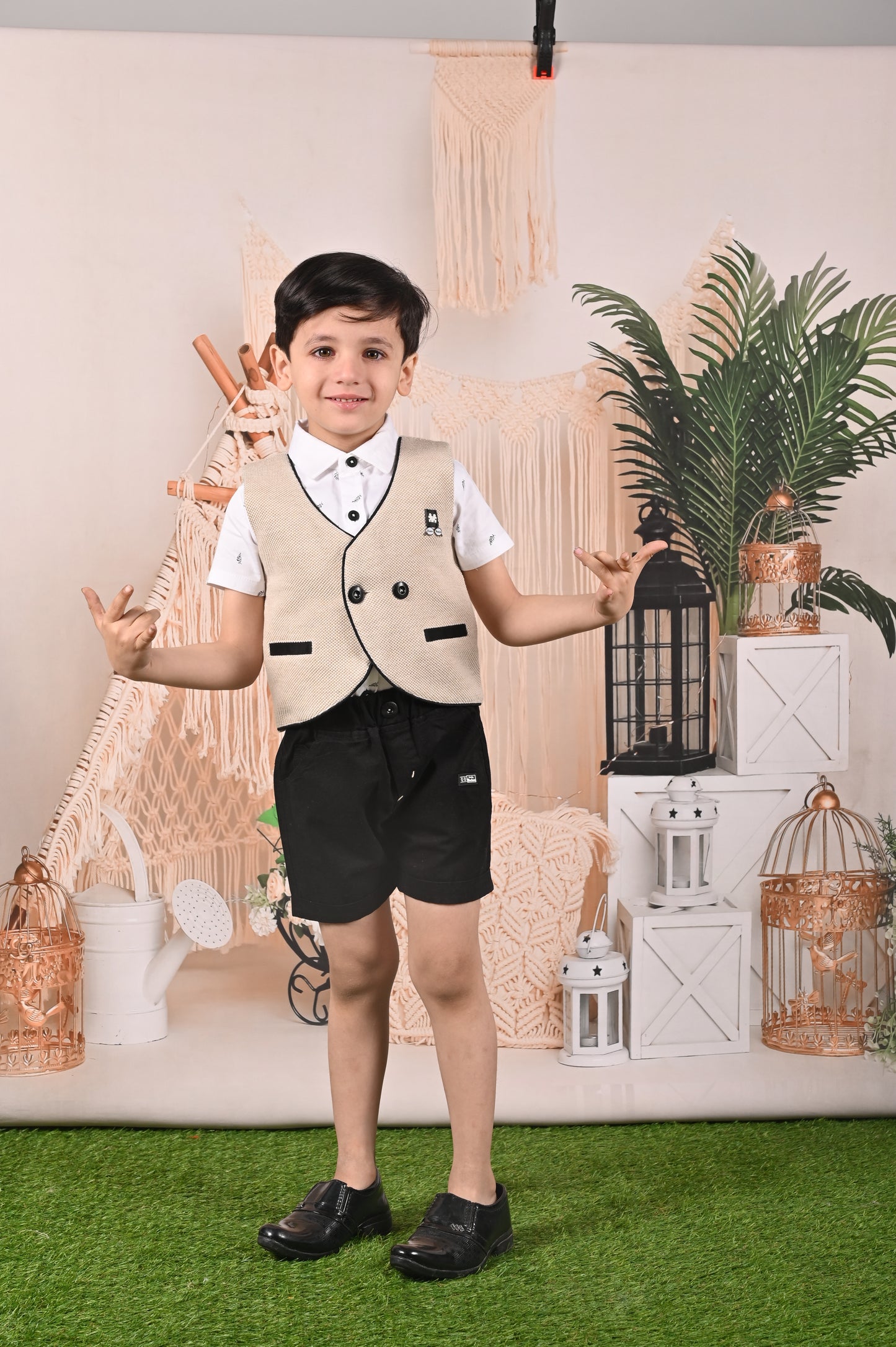 Elegant & Dapper Waist Coat With Bow & Shorts Set