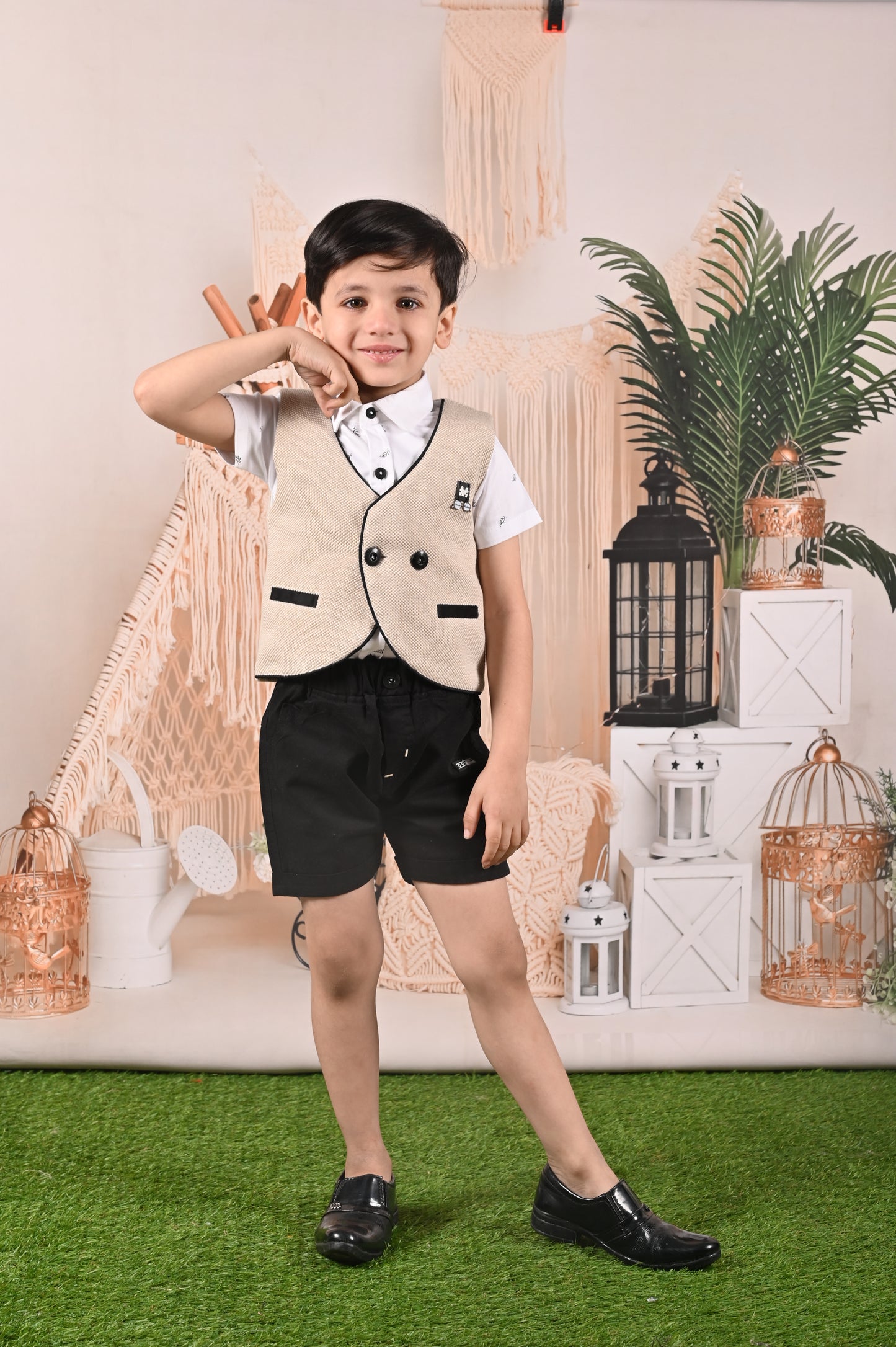 Elegant & Dapper Waist Coat With Bow & Shorts Set