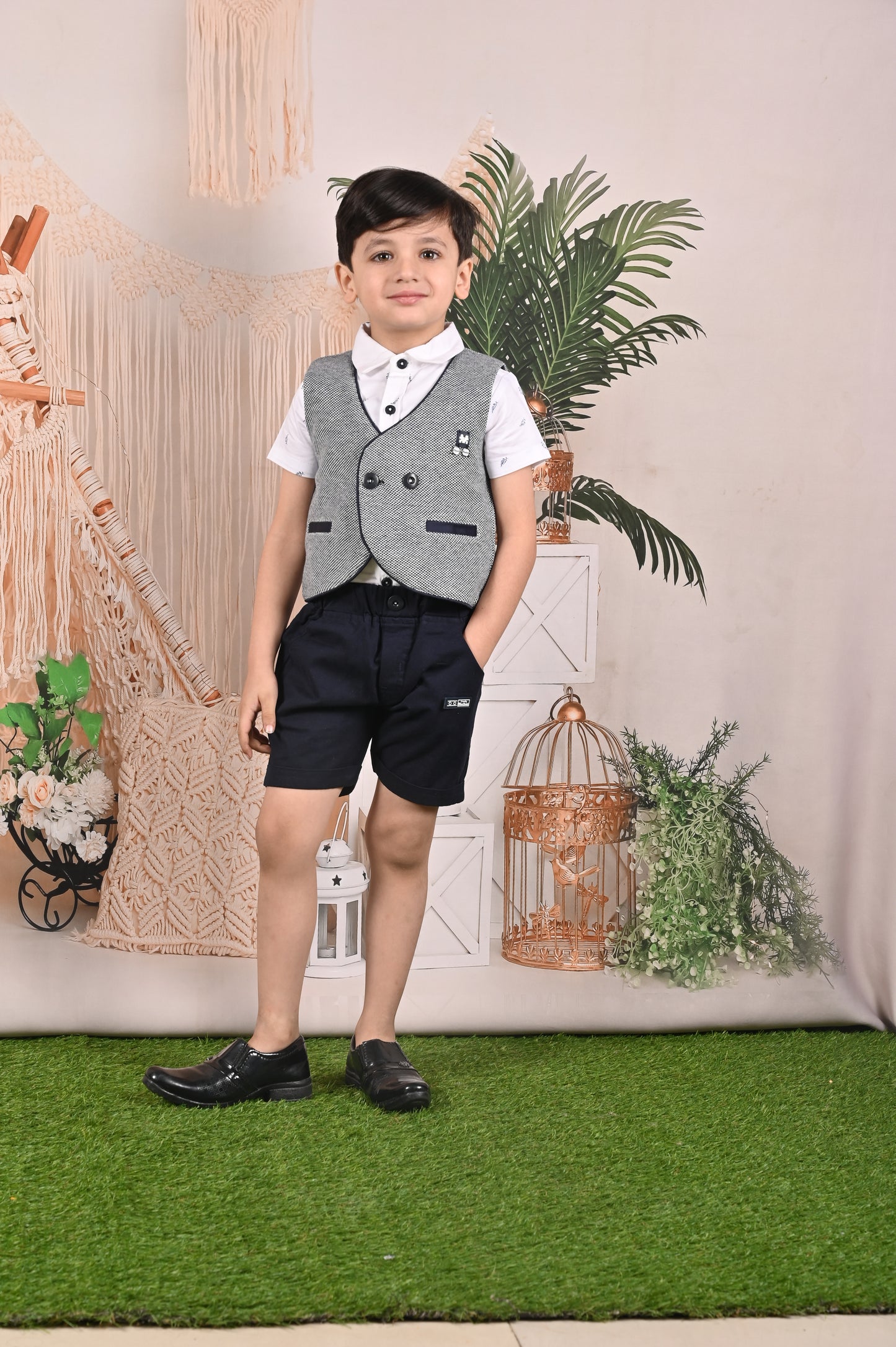 Elegant & Dapper Waist Coat With Bow & Shorts Set