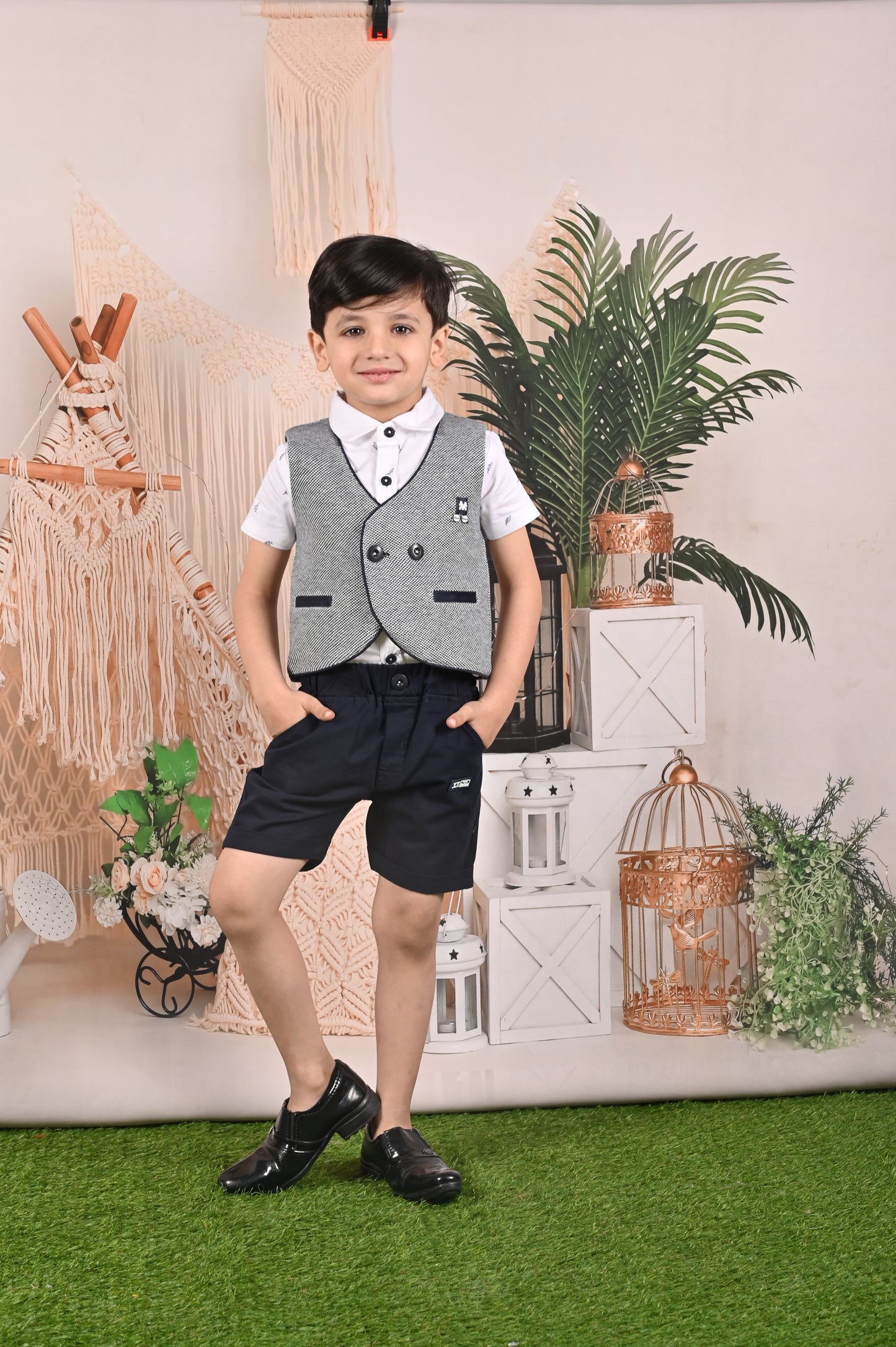 Elegant & Dapper Waist Coat With Bow & Shorts Set