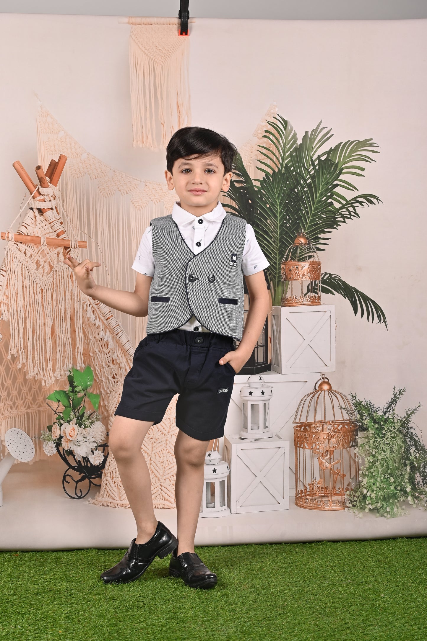 Elegant & Dapper Waist Coat With Bow & Shorts Set