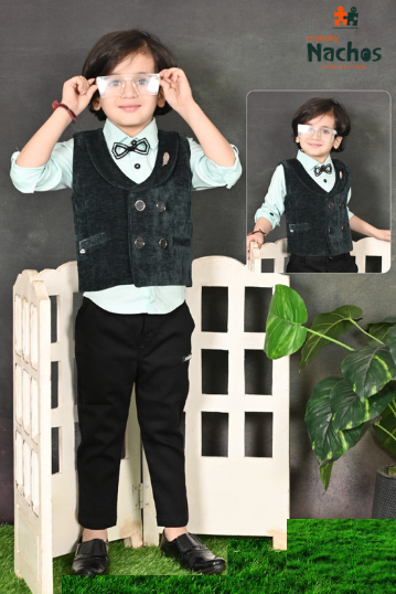 Velvet Party Wear Waist Coat With Full Shirt & Pant Set