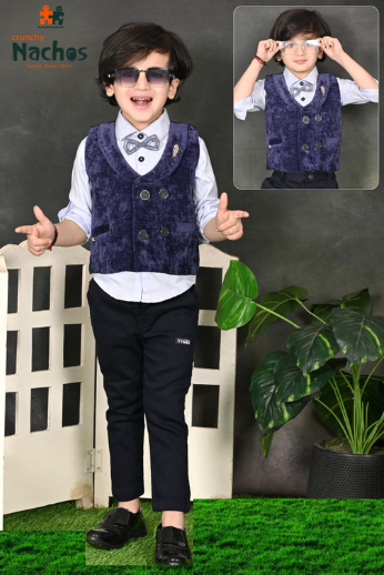 Velvet Party Wear Waist Coat With Full Shirt & Pant Set