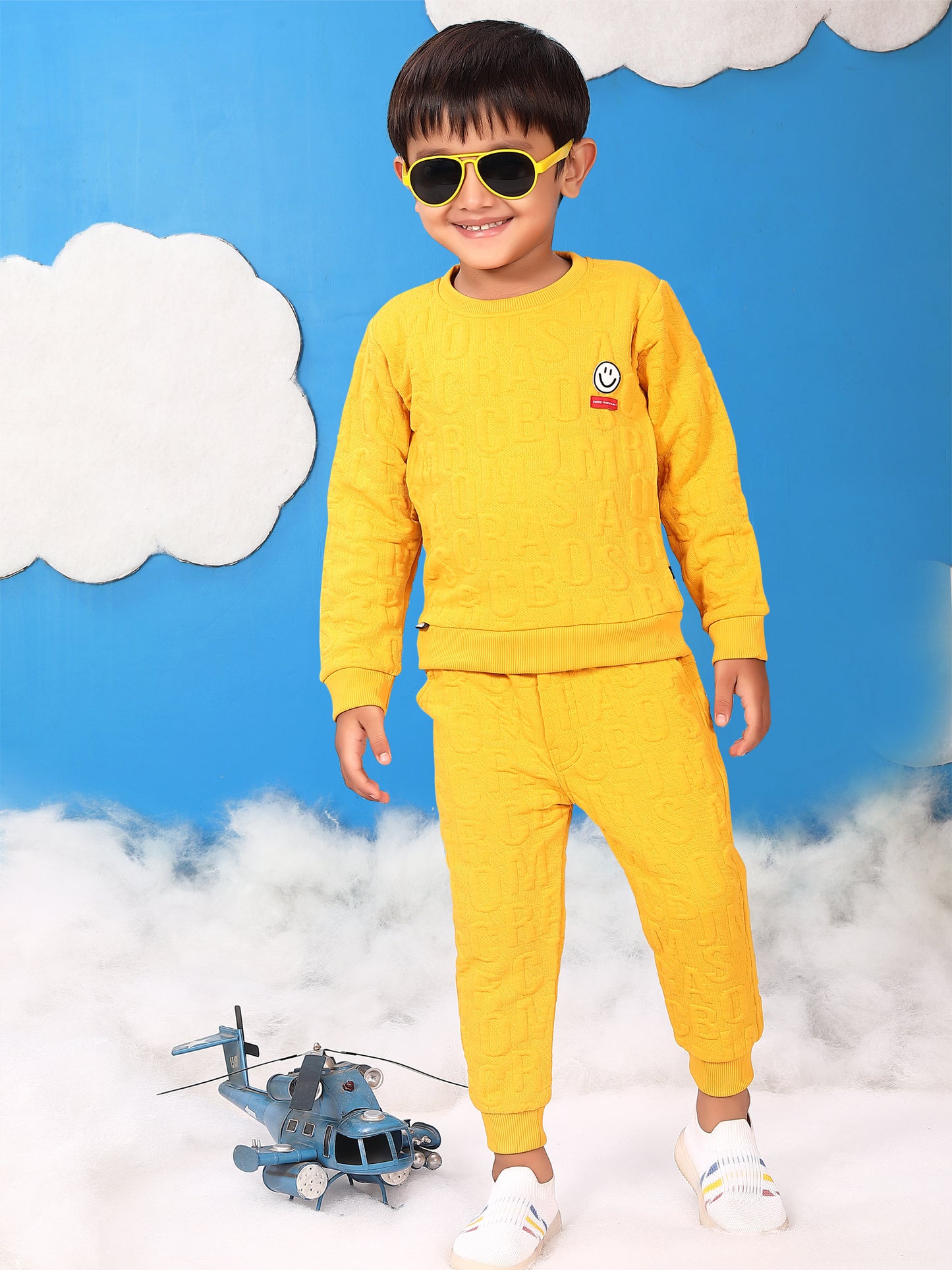 Airport Look Vibrant Colours Round Neck Style Full T-Shirt & Pant Set