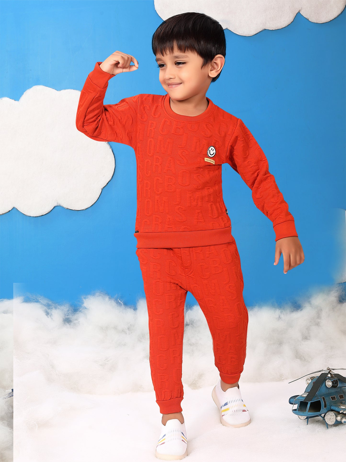 Airport Look Vibrant Colours Round Neck Style Full T-Shirt & Pant Set