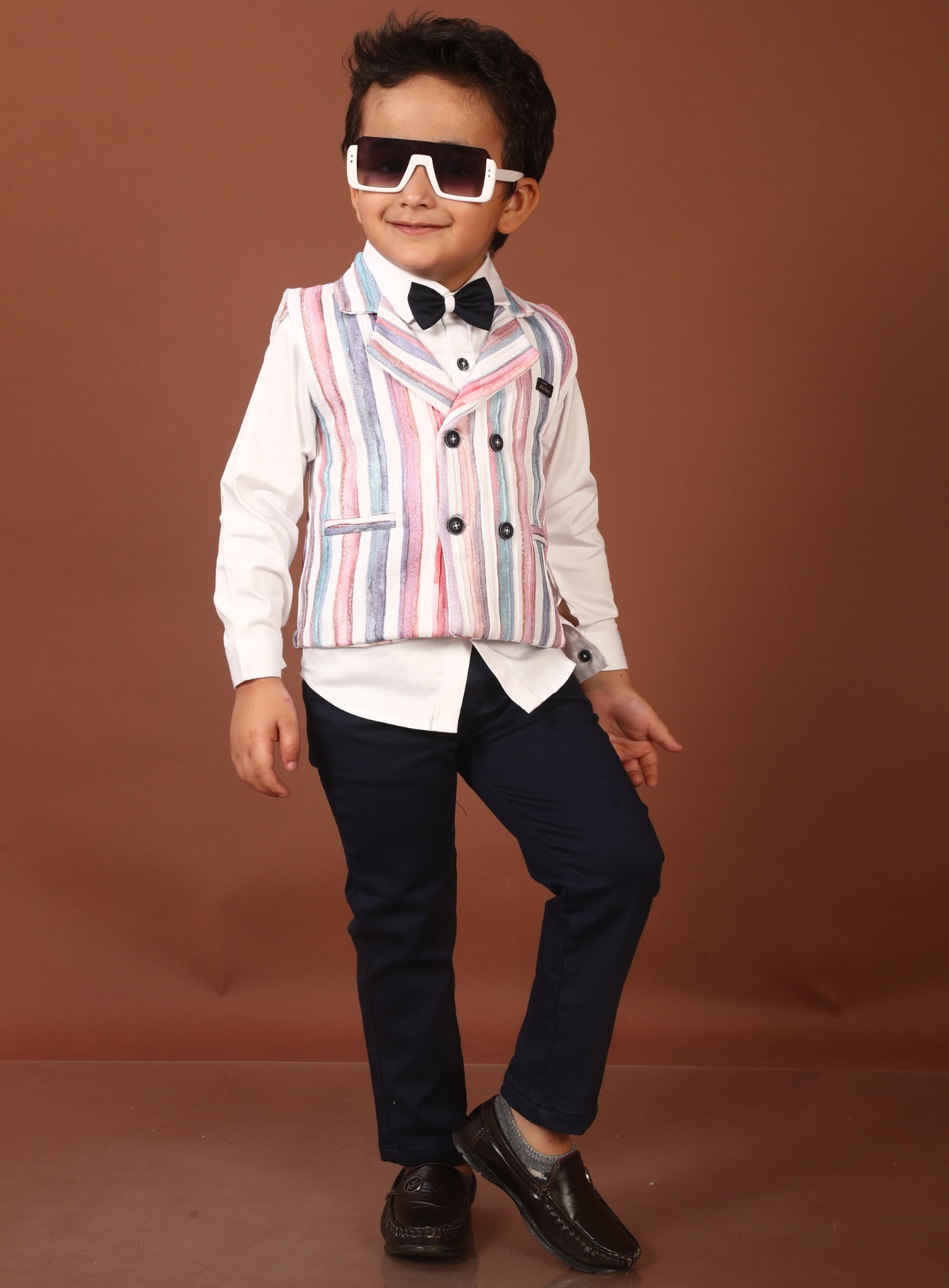 Rainbow Colours Party Wear Waist Coat With Full Shirt & Pant Set