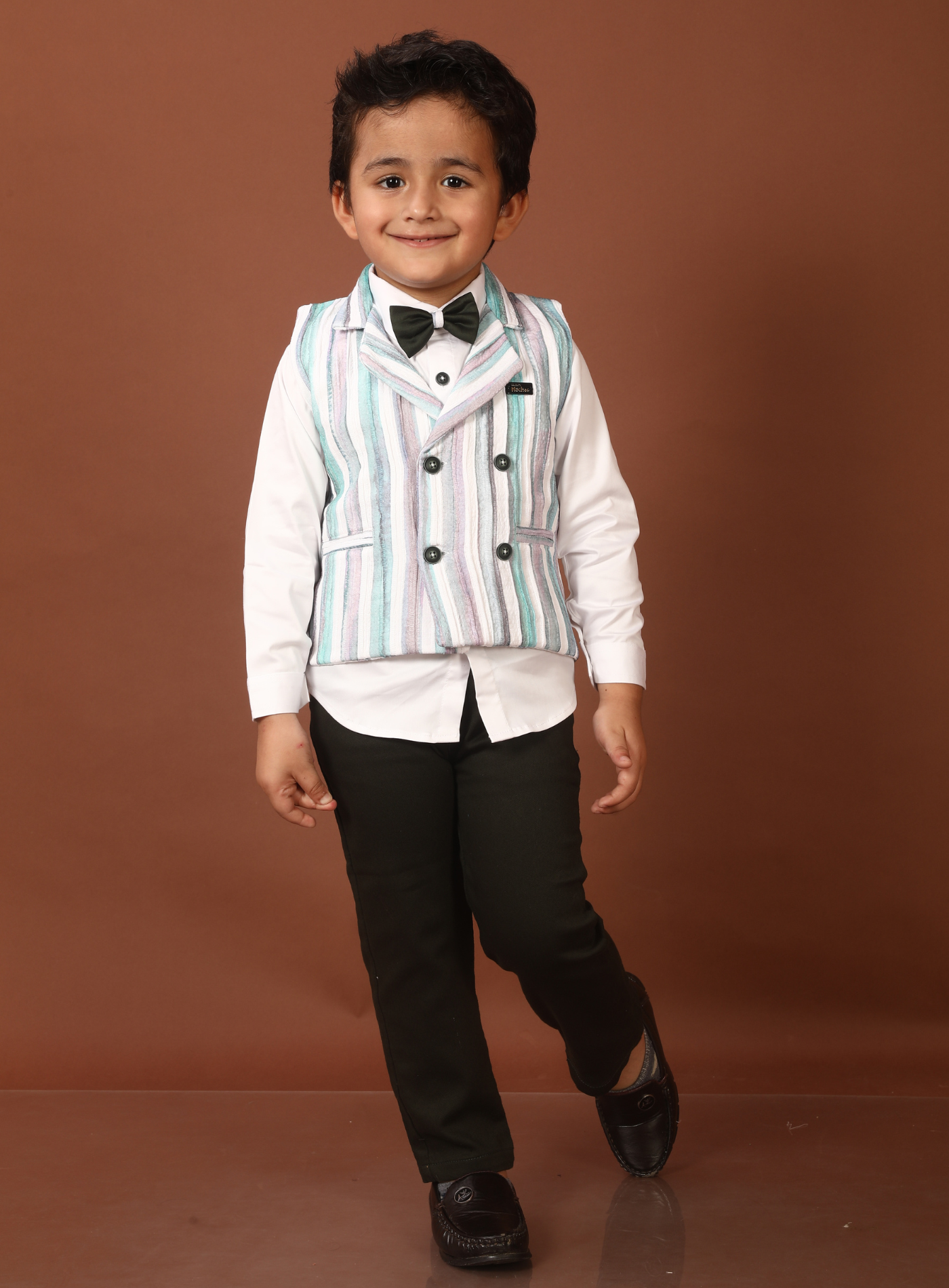 Rainbow Colours Party Wear Waist Coat With Full Shirt & Pant Set
