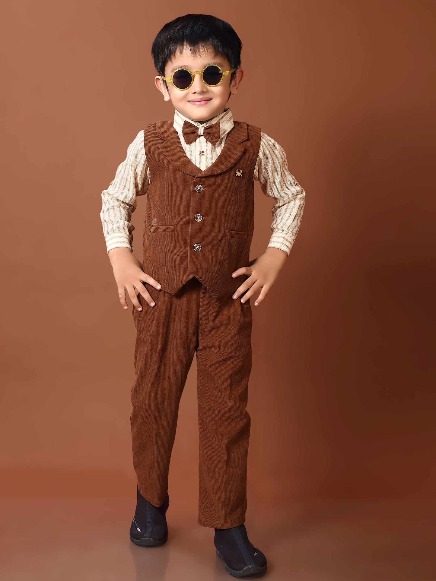 Corduroy Fabric Waist Coat With Full Shirt & Pant Set
