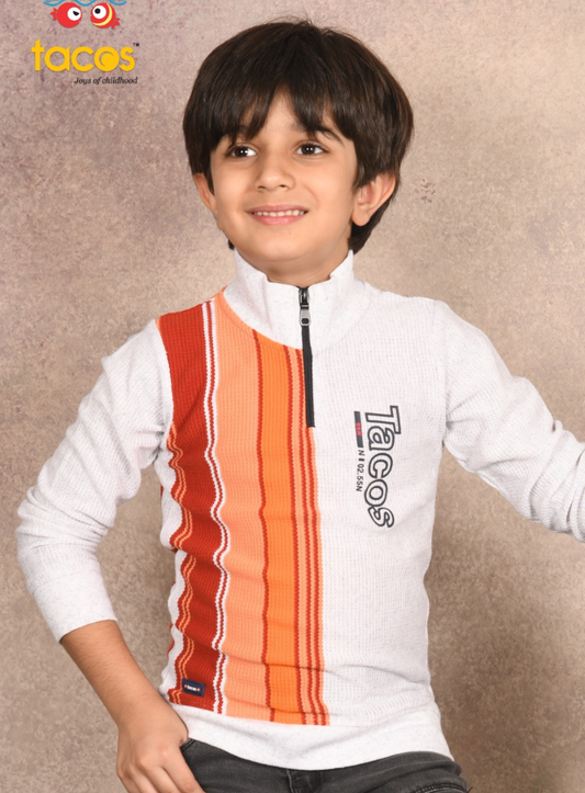 White Smart Mock Neck Full Sleeve T-Shirt