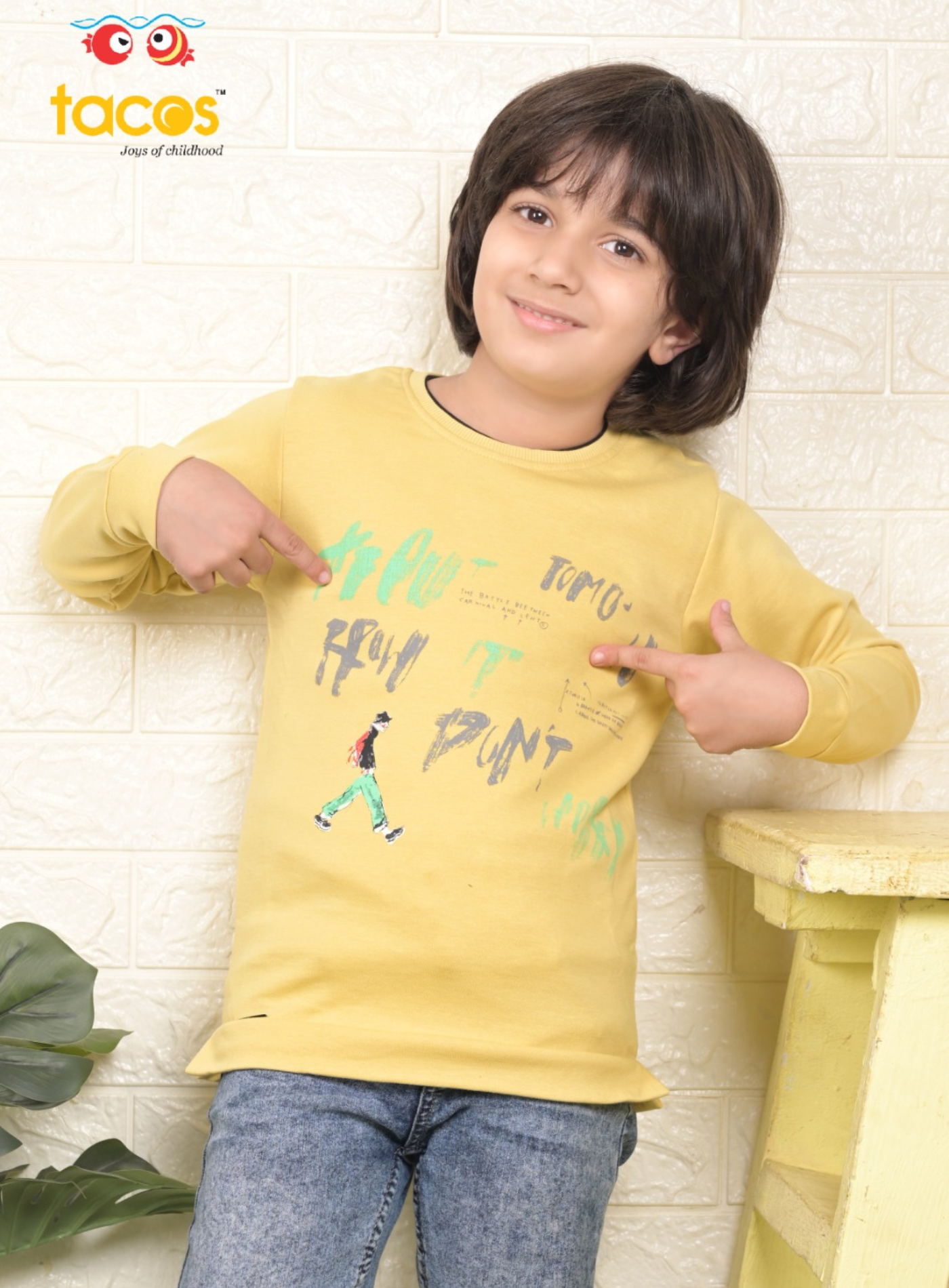 Yellow Crew Neck Full Sleeve T-Shirt