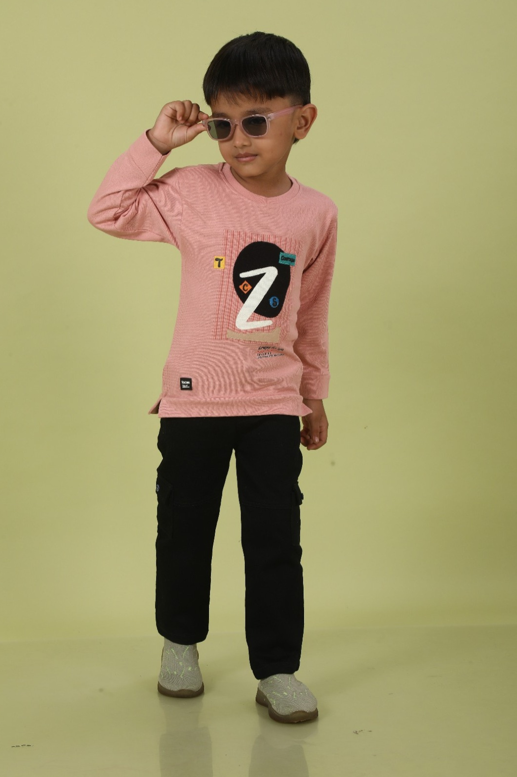 Earthy Color Velt & Applique Work Round Neck Full Sleeve T-Shirts