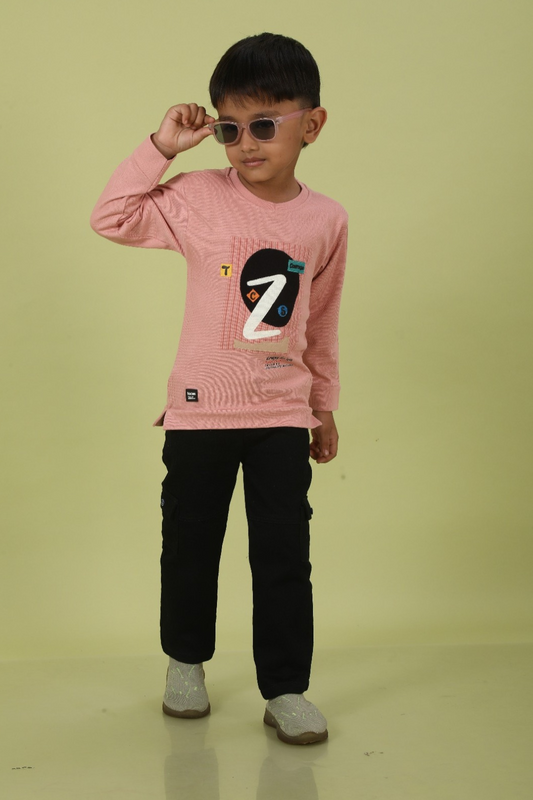 Earthy Color Velt & Applique Work Round Neck Full Sleeve T-Shirts