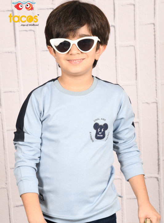 Sky Blue Current Cool & Trendy Round Neck Full Sleeve T-Shirt