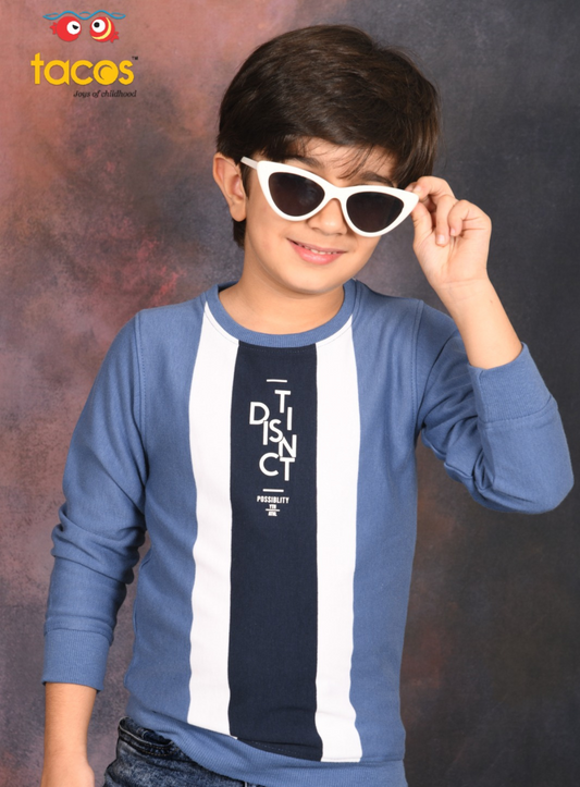 Deep Blue Boys Crew Neck Full Sleeve T-Shirt