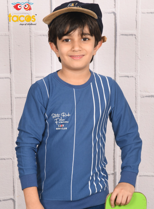 Deep Blue Regular Fit Crew Neck Full Sleeve T-Shirt