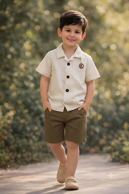 Crunchy Nachos Boys Shirt & Shorts Set - BEIGE