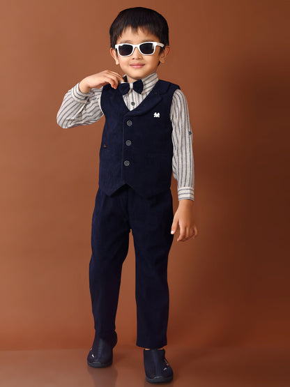 Corduroy Fabric Waist Coat With Full Shirt & Pant Set