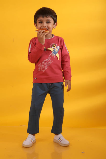 Uncommon Applique Stitched Round Neck Full Top And Pant Set